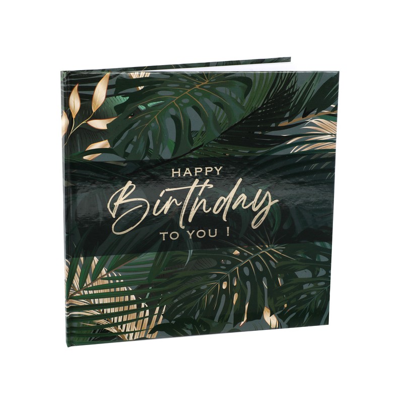 LIVRE D'OR BIRTHDAY JUNGLE VERT ET OR 24 X 24 CM