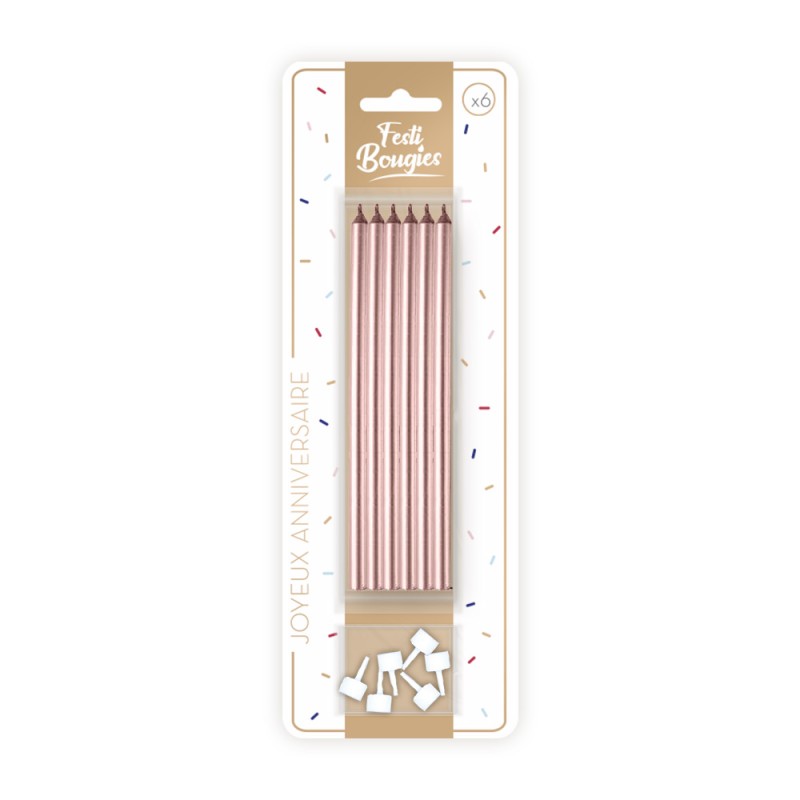 6 BOUGIES LONGUES ROSE GOLD 15 CM