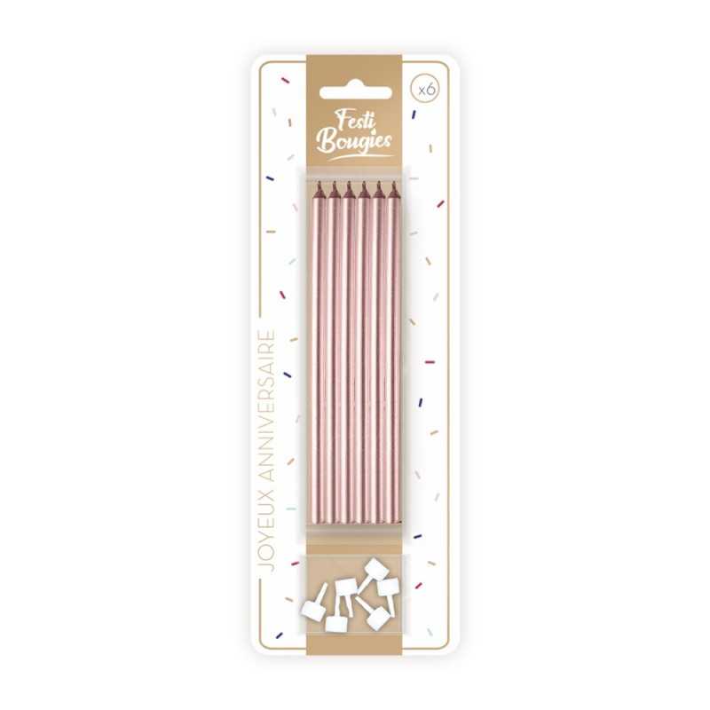 6 BOUGIES LONGUES ROSE GOLD 15 CM