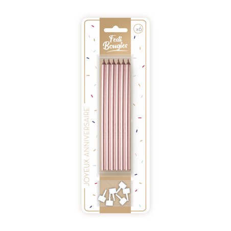 6 BOUGIES LONGUES ROSE GOLD 15 CM