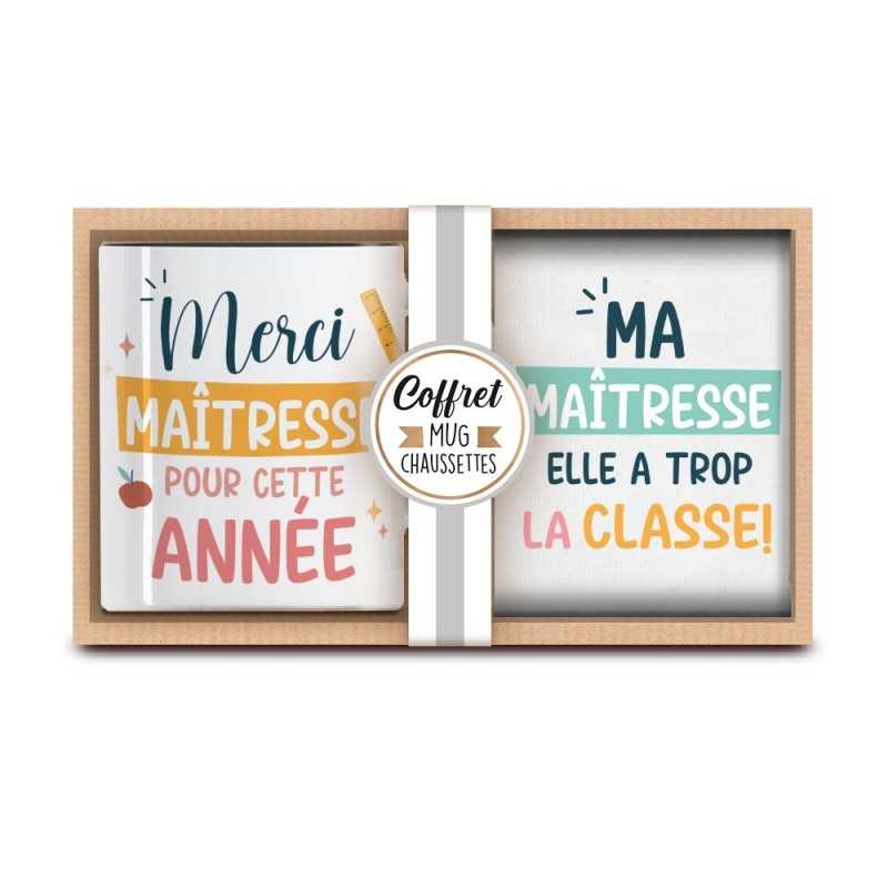 COFFRET CADEAU MERCI MAITRESSE POUR CETTE ANNEE MUG + CHAUSSETTES