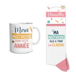 COFFRET CADEAU MERCI MAITRESSE POUR CETTE ANNEE MUG + CHAUSSETTES