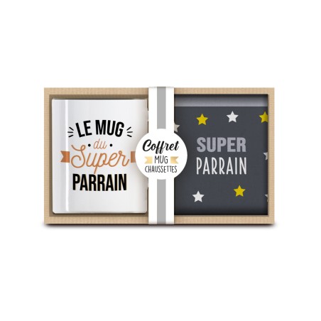 COFFRET CADEAU SUPER PARRAIN MUG + CHAUSSETTES