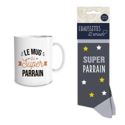 COFFRET CADEAU SUPER PARRAIN MUG + CHAUSSETTES