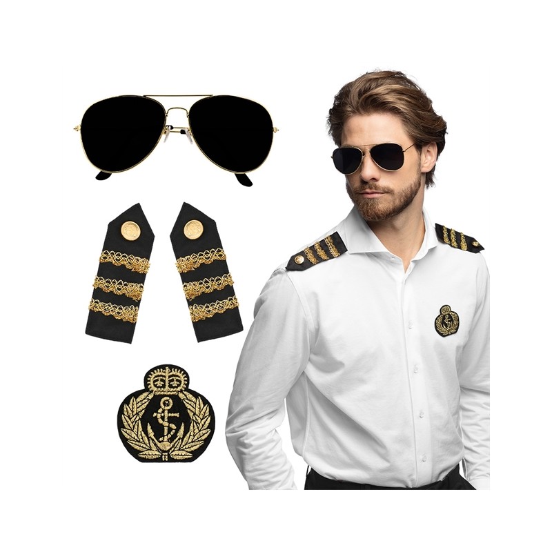 SET CAPITAINE DE BATEAU ( LUNETTES, BADGE ET EPAULETTES )