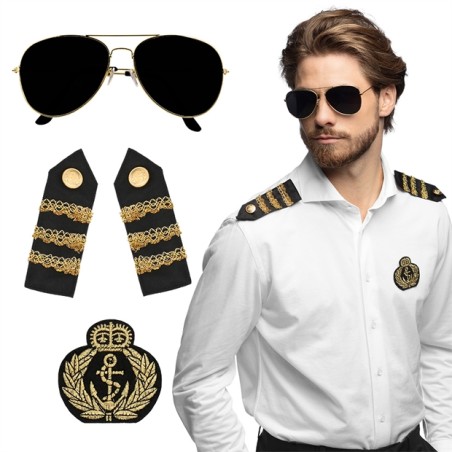 SET CAPITAINE DE BATEAU ( LUNETTES, BADGE ET EPAULETTES )