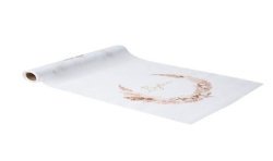 CHEMIN DE TABLE BAPTEME TISSU BLANC PAMPAS FLEURS DE COTON OR 28 CM X 5 M