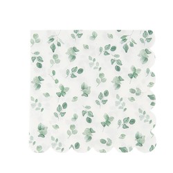 16 SERVIETTES JARDIN BOTANIQUE VERT SAUGE ET BLANC 33 X 33 CM 