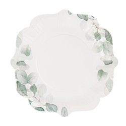 8 ASSIETTES  JARDIN BOTANIQUE VERT SAUGE ET BLANC 23 CM 