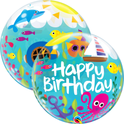 BALLON BUBBLES HAPPY BIRTHDAY MULTICOLORE POISSON  56 CM 