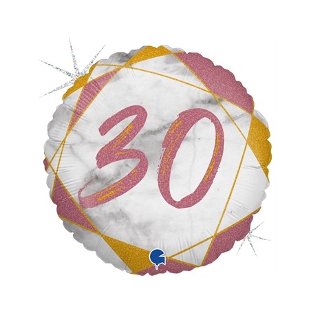 BALLON METALLIQUE ROND MARBLE MATE ROSE 30 ANS 46 CM 