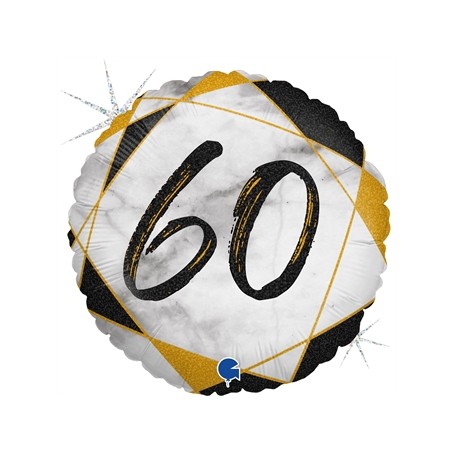 BALLON METALLIQUE ROND MARBLE MATE NOIR 60 ANS 46 CM 