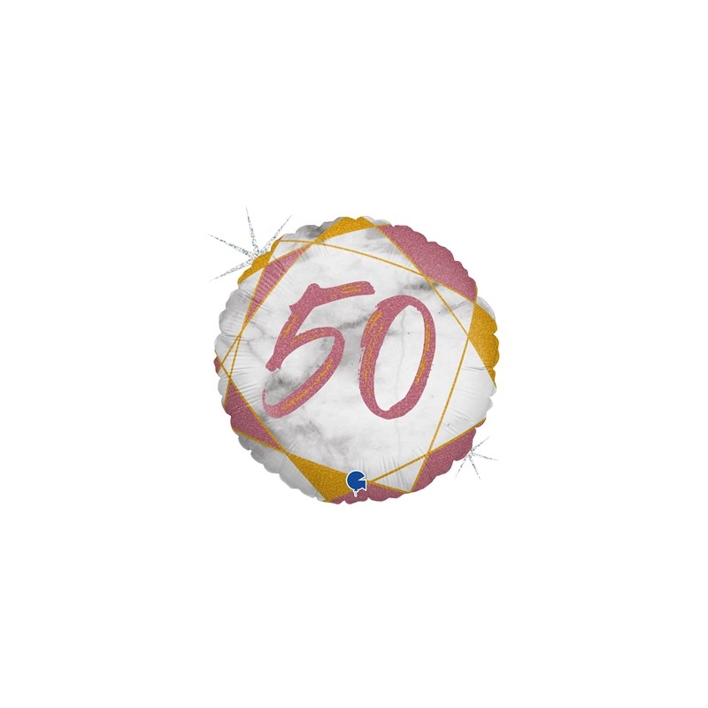 BALLON METALLIQUE ROND MARBLE MATE ROSE 50 ANS 46 CM 