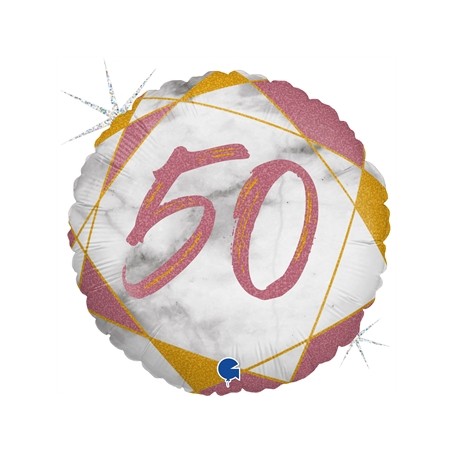 BALLON METALLIQUE ROND MARBLE MATE ROSE 50 ANS 46 CM 