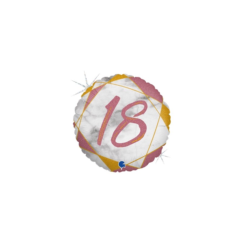 BALLON METALLIQUE ROND MARBLE MATE ROSE 18 ANS 46 CM 