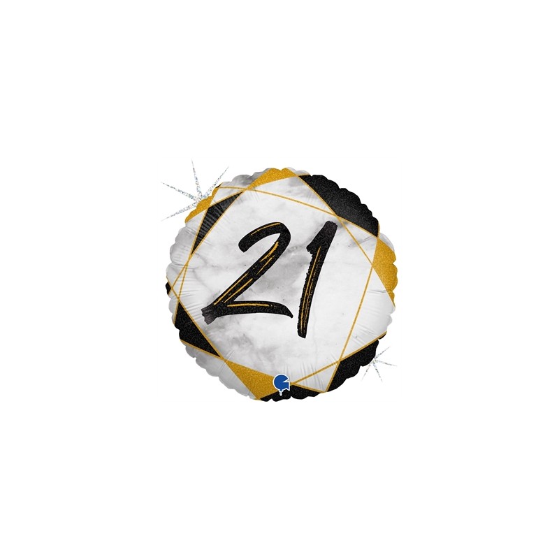 BALLON METALLIQUE ROND MARBLE MATE NOIR 21 ANS 46 CM 