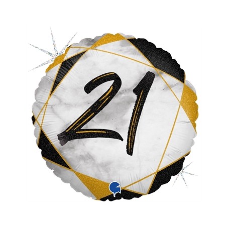 BALLON METALLIQUE ROND MARBLE MATE NOIR 21 ANS 46 CM 