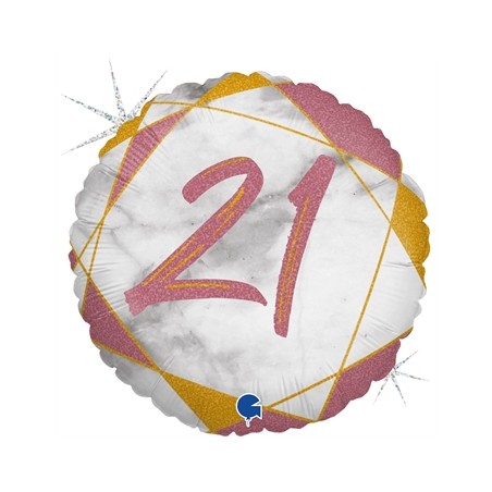 BALLON METALLIQUE ROND MARBLE MATE ROSE 21 ANS 46 CM 