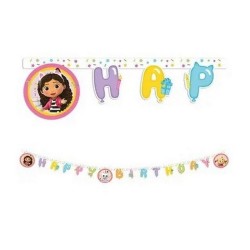 1 BANNER OU GUIRLANDE HAPPY BIRTHDAY PAPIER GABBYCHAT OU GABBY'S DOLLHOUSE 2 M