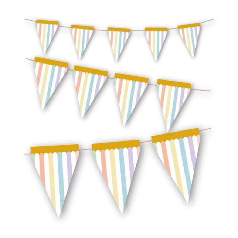 GUIRLANDE PAVILLONS TRIANGULAIRES MULTICOLORES PASTEL 3 METRES