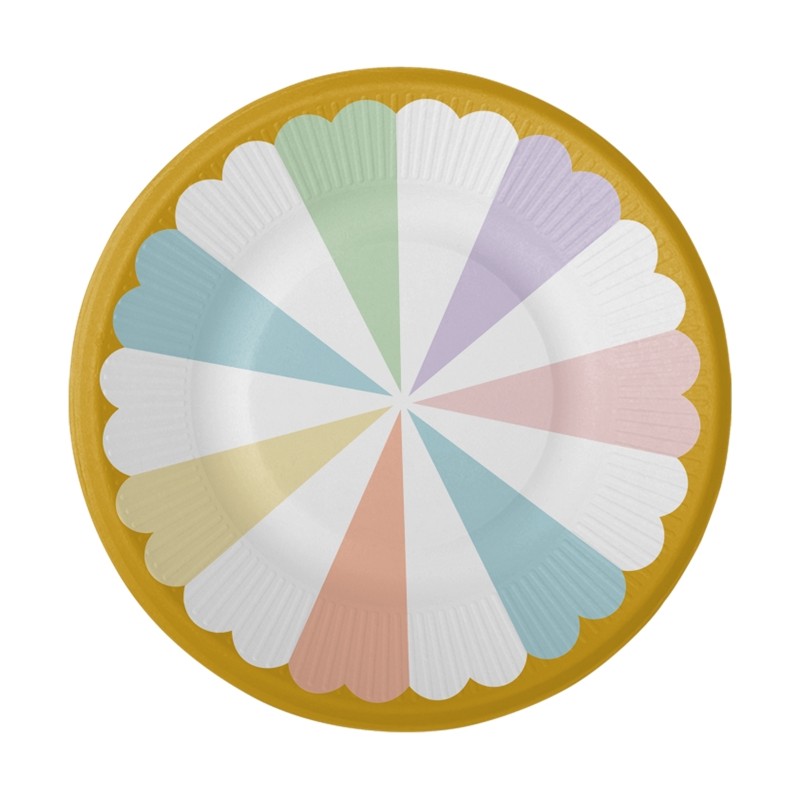 8 ASSIETTES EN CARTON PASTEL MULTICOLORE 18 CM