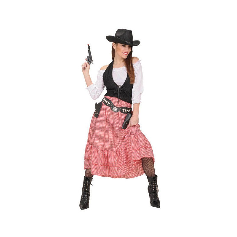 DEGUISEMENT COWGIRL WESTERN BELLE JUPE VICHY ROUGE  TAILLE L