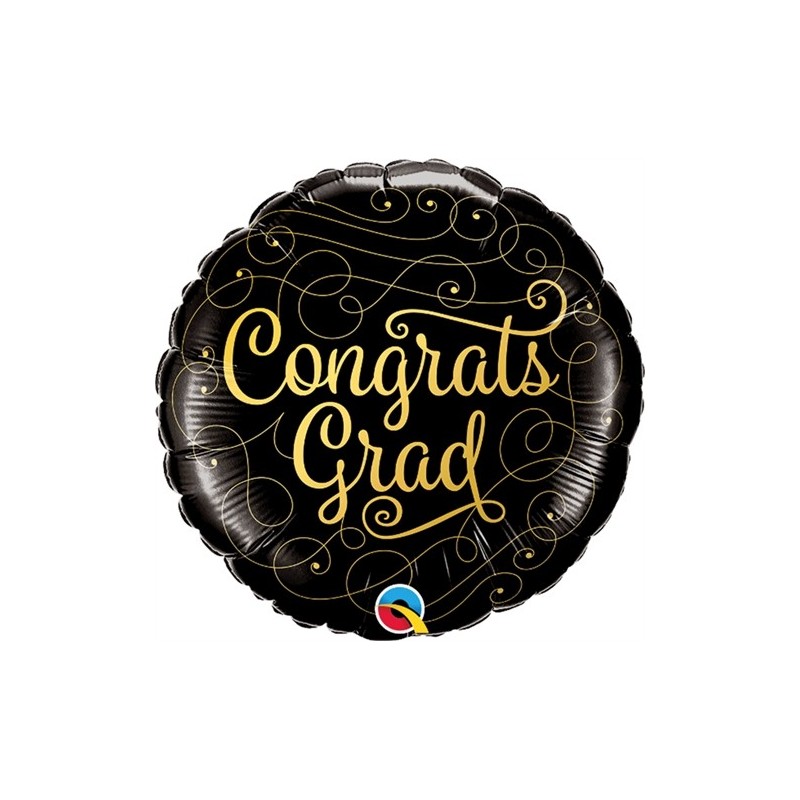 BALLON METALLIQUE ROND  CONGRAT'S GRAD LAUREAT NOIR ET OR 46 CM  BALLON METALLIQUE ROND  CONGRAT'S GRAD LAUREAT NOIR ET OR 46 CM