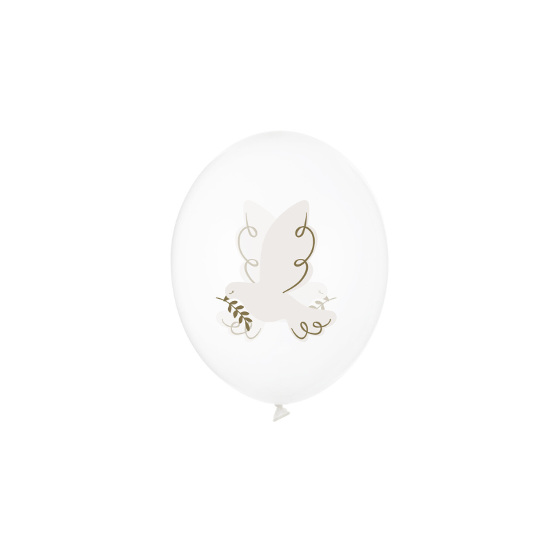 6 BALLONS LATEX COMMUNION OU MARIAGE TRANSPARENT AVEC COLOMBE 30 CM