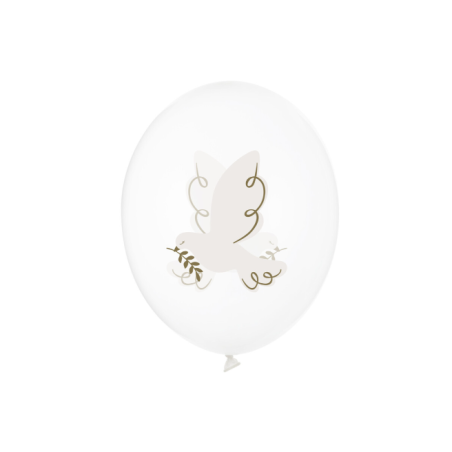 6 BALLONS LATEX COMMUNION OU MARIAGE TRANSPARENT AVEC COLOMBE 30 CM