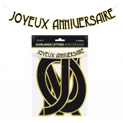 GUIRLANDE LETTRES JOYEUX ANNIVERSAIRE ART DECO NOIR ET OR 6 METRES 