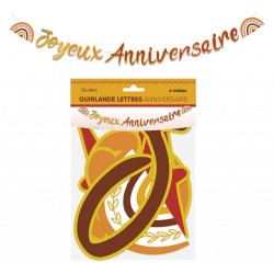 GUIRLANDE LETTRES JOYEUX ANNIVERSAIRE BOHEME AMBRE CUIVRE MARRON 6 METRES 