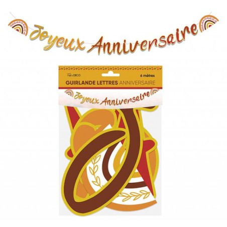 GUIRLANDE LETTRES JOYEUX ANNIVERSAIRE BOHEME AMBRE CUIVRE MARRON 6 METRES 