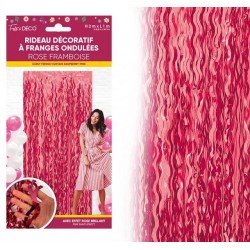 RIDEAU LAMELLE FRANGES ONDULEES ROSE FRAMBOISE 100 CM X 200 CM