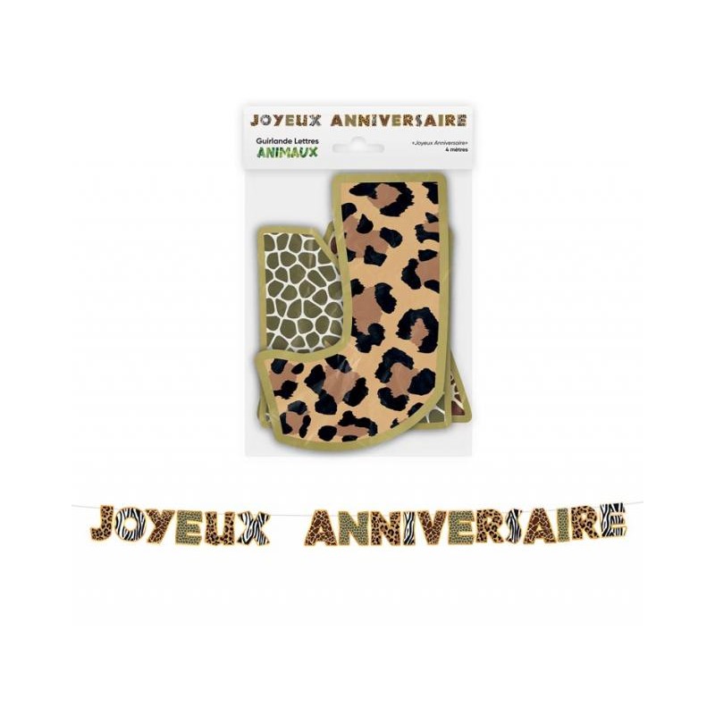 GUIRLANDE LETTRES JOYEUX ANNIVERSAIRE ANIMAUX DE LA JUNGLE 4 M