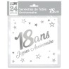 SACHET 24 SERVIETTES 18 ANS BLANC ET ARGENT METALLISE  33 X 33 CM  SACHET 24 SERVIETTES 18 ANS BLANC ET ARGENT METALLISE  33 X 33 CM