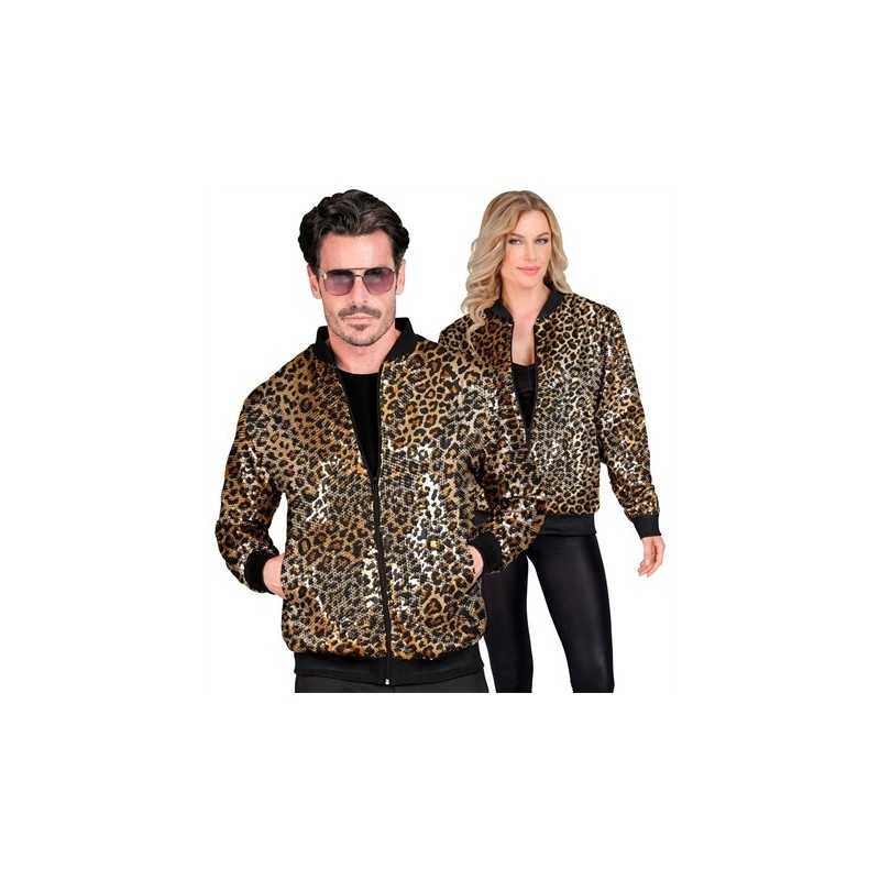 DEGUISEMENT VESTE BLOUSON BOMBER PAILLETTES OU SEQUINS LEOPARD TAILLE S-M