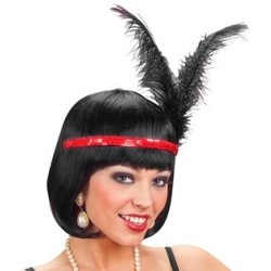 BANDEAU SEQUINS ROUGE AVEC PLUMES NOIR GATSBY CHARLESTON