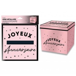 URNE JOYEUX ANNIVERSAIRE ROSE  20 X 20 X 20 CM 