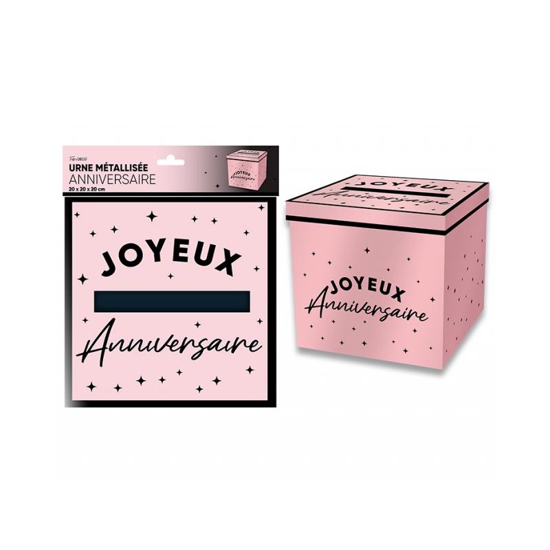 URNE JOYEUX ANNIVERSAIRE ROSE  20 X 20 X 20 CM 