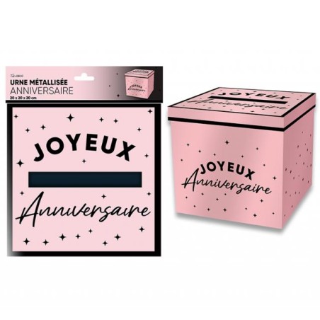 URNE JOYEUX ANNIVERSAIRE ROSE  20 X 20 X 20 CM 