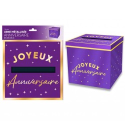 URNE JOYEUX ANNIVERSAIRE VIOLET   20 X 20 X 20 CM 