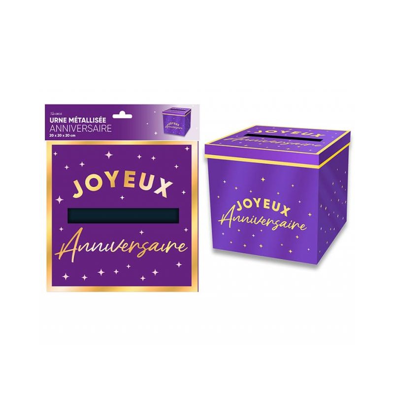 URNE JOYEUX ANNIVERSAIRE VIOLET   20 X 20 X 20 CM 