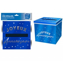 URNE JOYEUX ANNIVERSAIRE BLEU  20 X 20 X 20 CM 