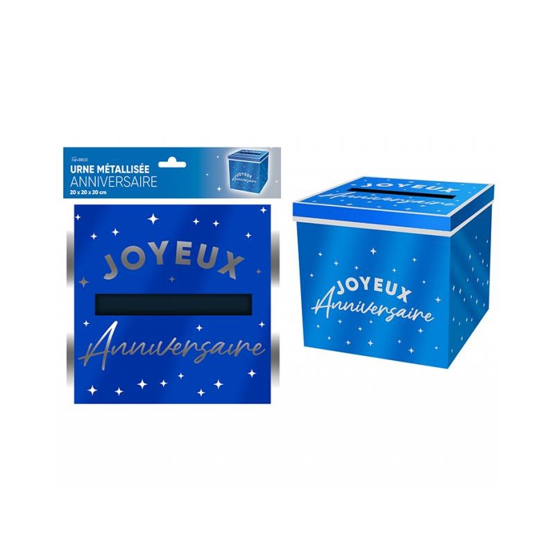 URNE JOYEUX ANNIVERSAIRE BLEU  20 X 20 X 20 CM 