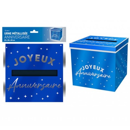 URNE JOYEUX ANNIVERSAIRE BLEU  20 X 20 X 20 CM 