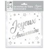 SACHET 24 SERVIETTES JOYEUX ANNIVERSAIRE BLANC ET ARGENT METALLISE 33 X 33 CM 
