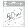 SACHET 24 SERVIETTES 80 ANS  BLANC ET ARGENT METALLISE  33 X 33 CM 