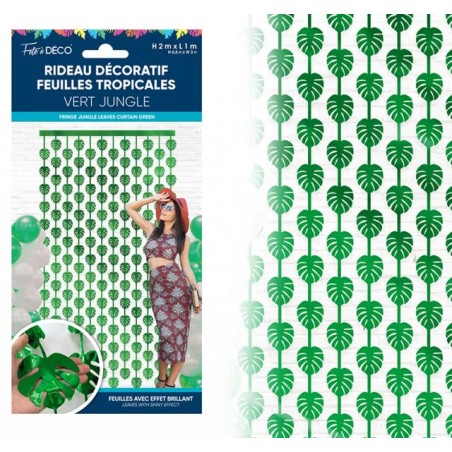 RIDEAU DECORATIF FEUILLES TROPICALES VERT JUNGLES H2 M X L1 M