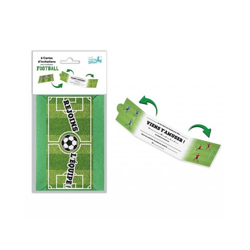 6 CARTES D'INVITATIONS FOOT +  ENVELOPPE