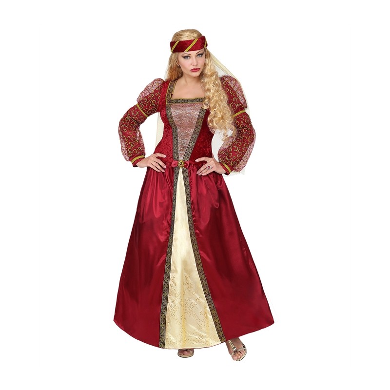 DEGUISEMENT FEMME MEDIEVAL ROUGE ET OR TAILLE S 